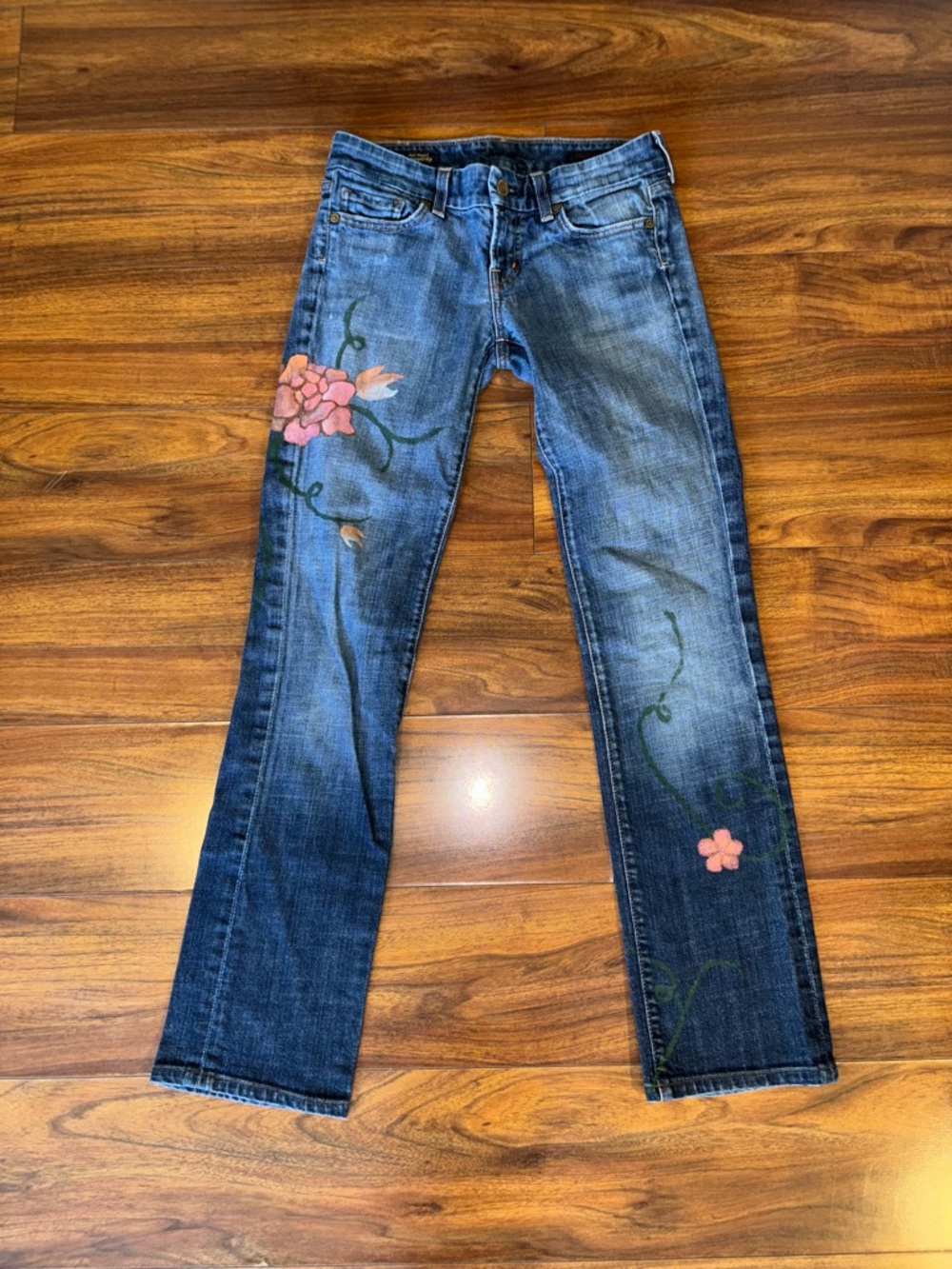 Citizens Of Humanity Blue Straight-Leg Jeans with Pink Floral
